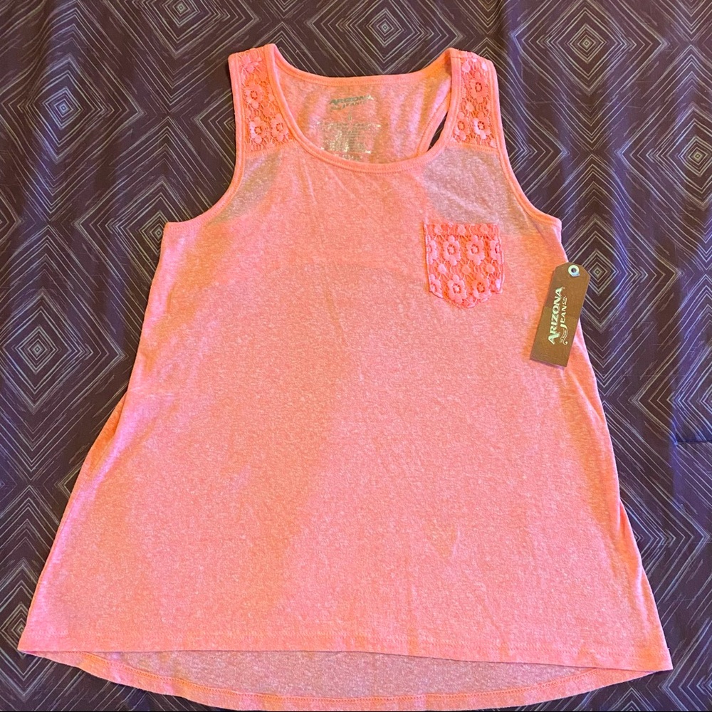 Girl’s Peach Racer Back Tank Top with Lace Trim, NWT, L/14